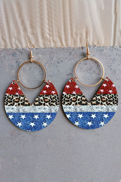 Pendientes colgantes de madera redondos con muesca y patrón de rayas multicolores