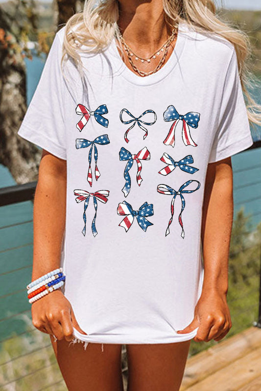 White American Flag Pattern Bowknot Graphic Tee