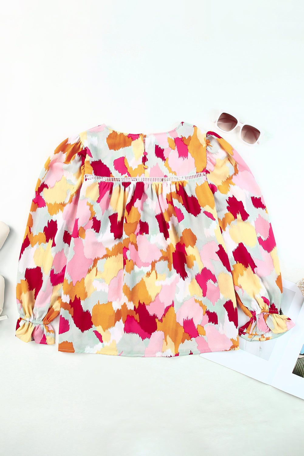 Blusa de manga larga con estampado abstracto multicolor