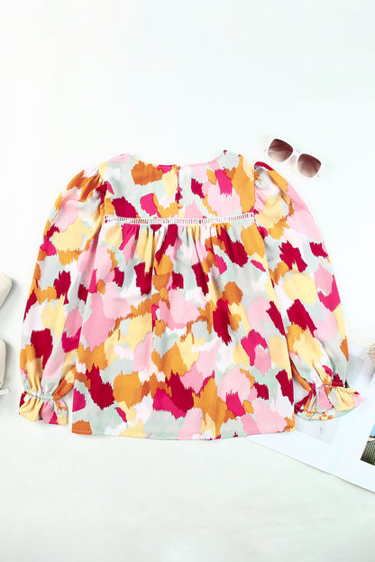 Blusa de manga larga con estampado abstracto multicolor
