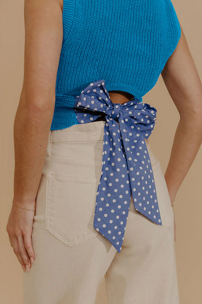 Myosotis Slim Knit Polka Dot Knot Back Cropped Sweater Tank