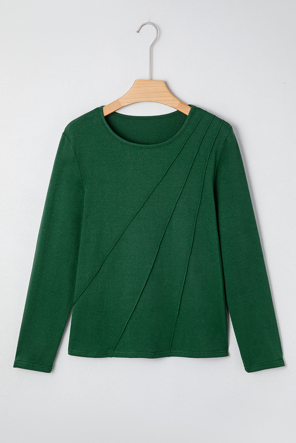 Evergreen  Asymmetric Seam Detail Solid Color Long Sleeve Top