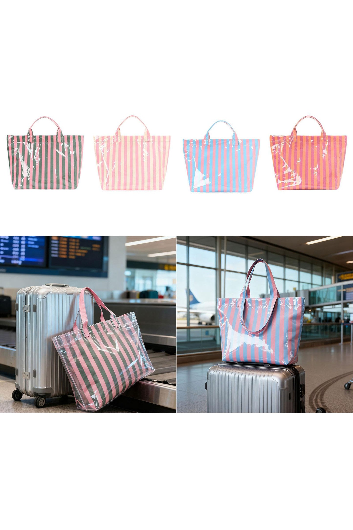Rose Red Glossy Striped Vinyl Large Tote Bag (Color Varied)