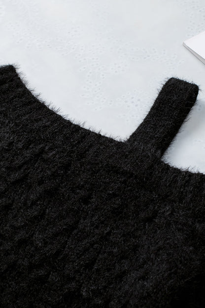 Asymmetric Cut Out Cold Shoulder Eyelash Sweater