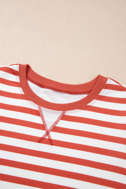Orange Stripe Short Bubble Sleeve T Shirt
