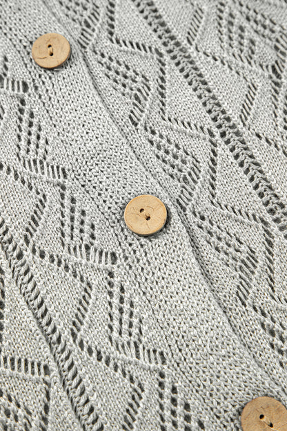 Cardigan long gris à boutons ajourés sur le devant