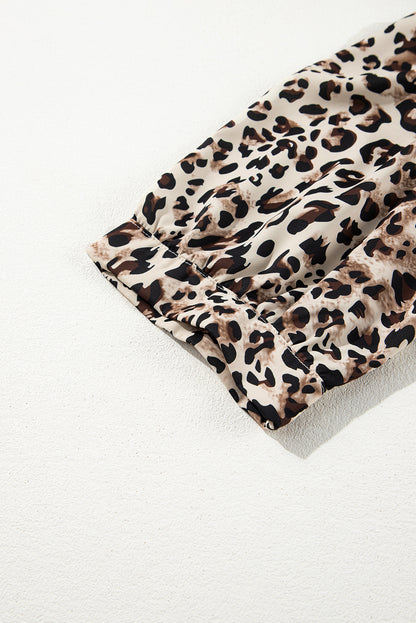 Chemisier kaki à imprimé léopard, manches 3/4 à volants et lacets, grande taille