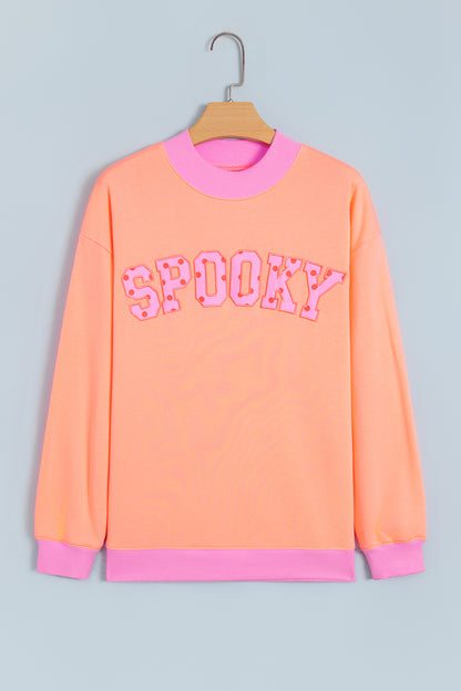 Grapefruit Orange Polka Dot Letter Graphic Colorblock Tunic Sweatshirt