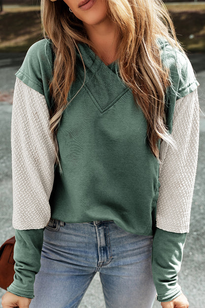 Sweat à capuche patchwork colorblock vert brume à manches contrastées 