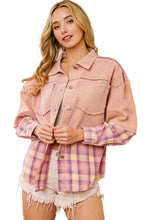 Pink Frayed Patchwork Plaid Contrast Jacket