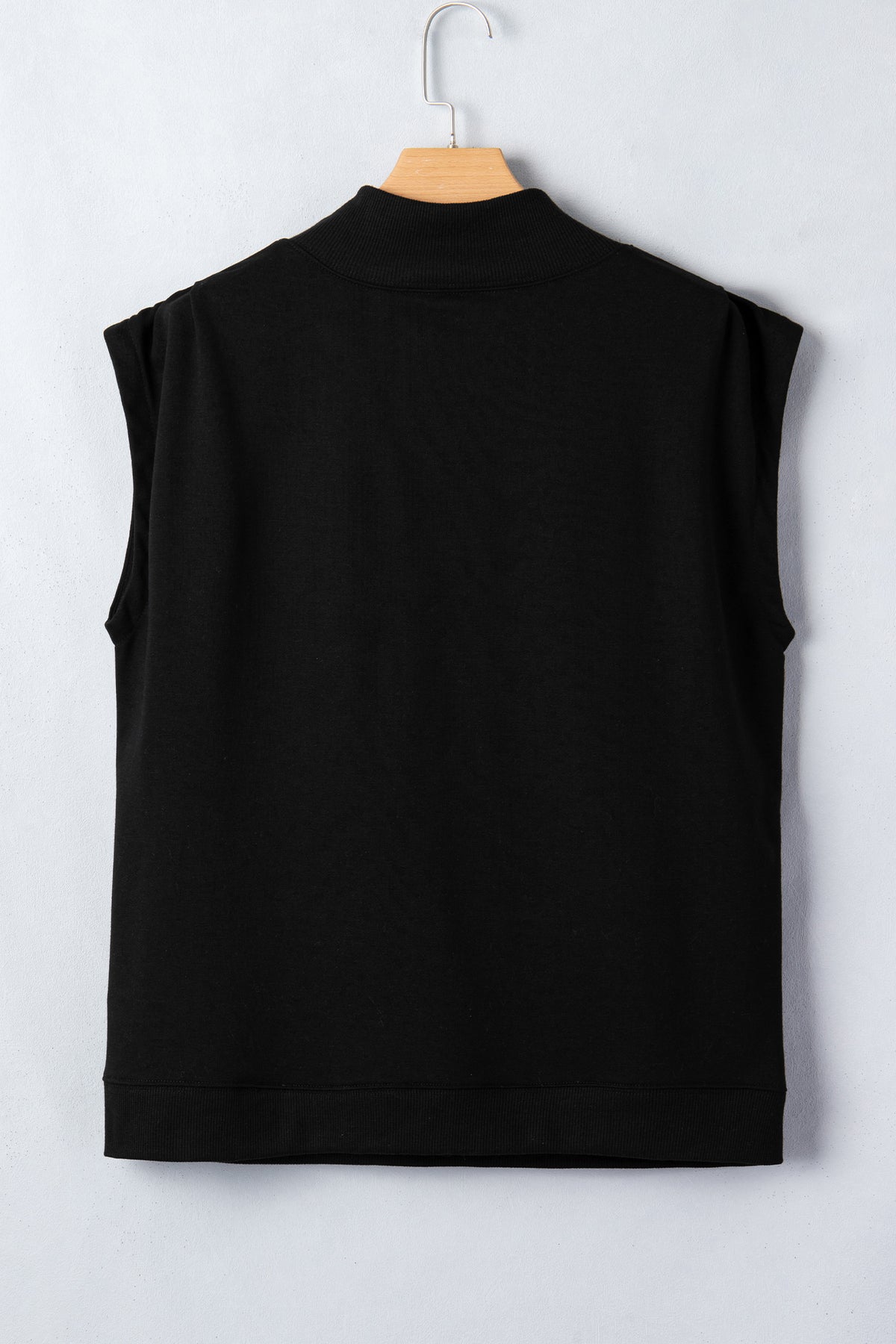 Black Solid Color High Neck Cap Sleeve Loose Top
