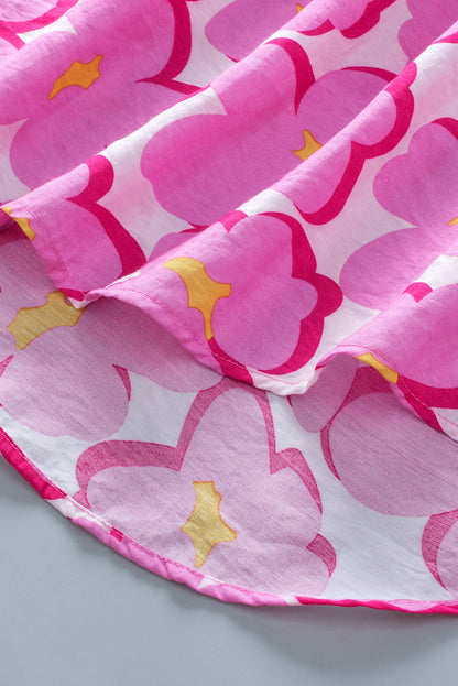 Chemisier babydoll à manches volantées et motif floral rose