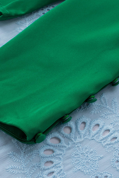 Satin Buttoned Cuffs Puff Sleeve Top