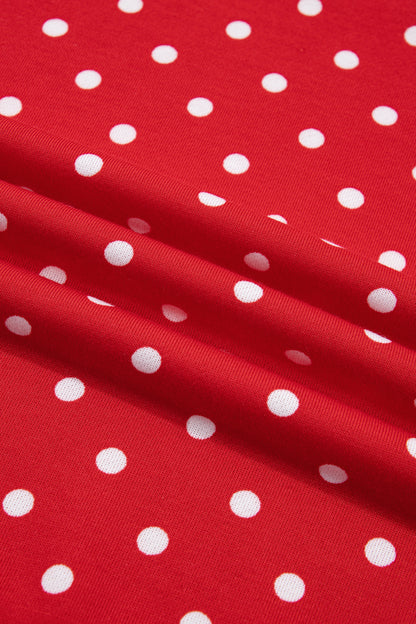 Red Polka Dot Drawstring Wide Leg Long Sleeve Top Pant Set