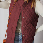 Wild Ginger Flower Shape Quilted Snap Button Zip Up Winter Vest