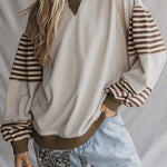 Parchment Striped Colorblock Patchwork Drop Shoulder Sweatshirt