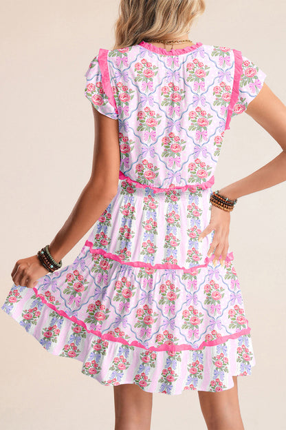 Purple Tiered Ruffles Sleeveless Summer Floral Dress