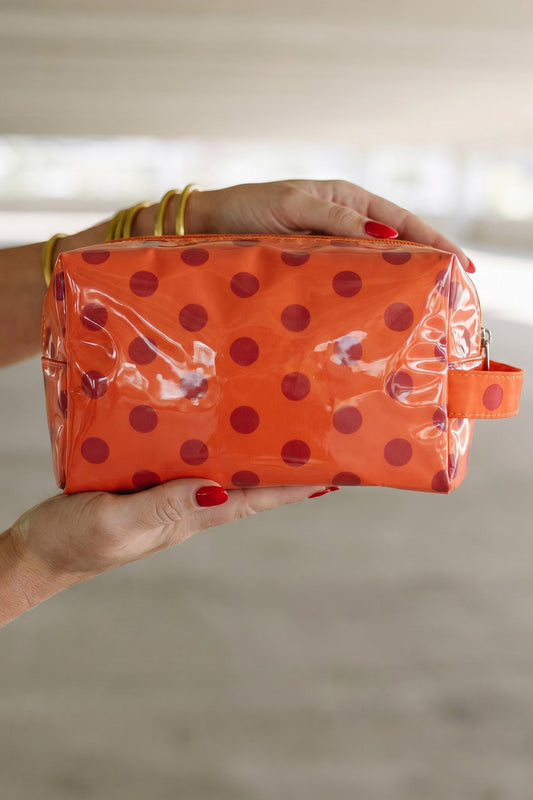 Orange Durable PVC Polka Dot Makeup Bag