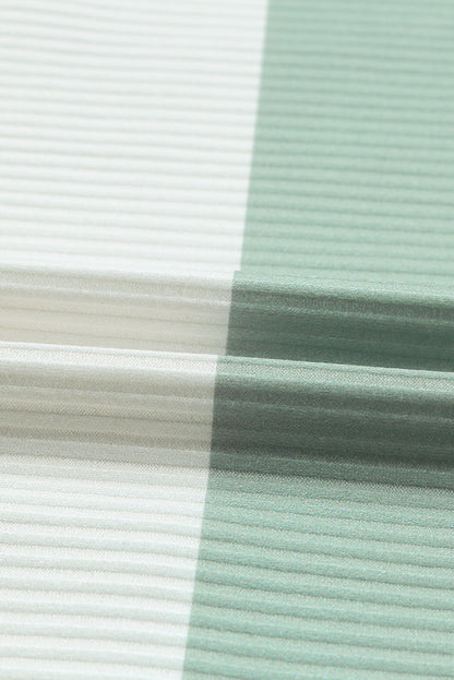 Color Block Ribbed Long Sleeve Top with Pocket