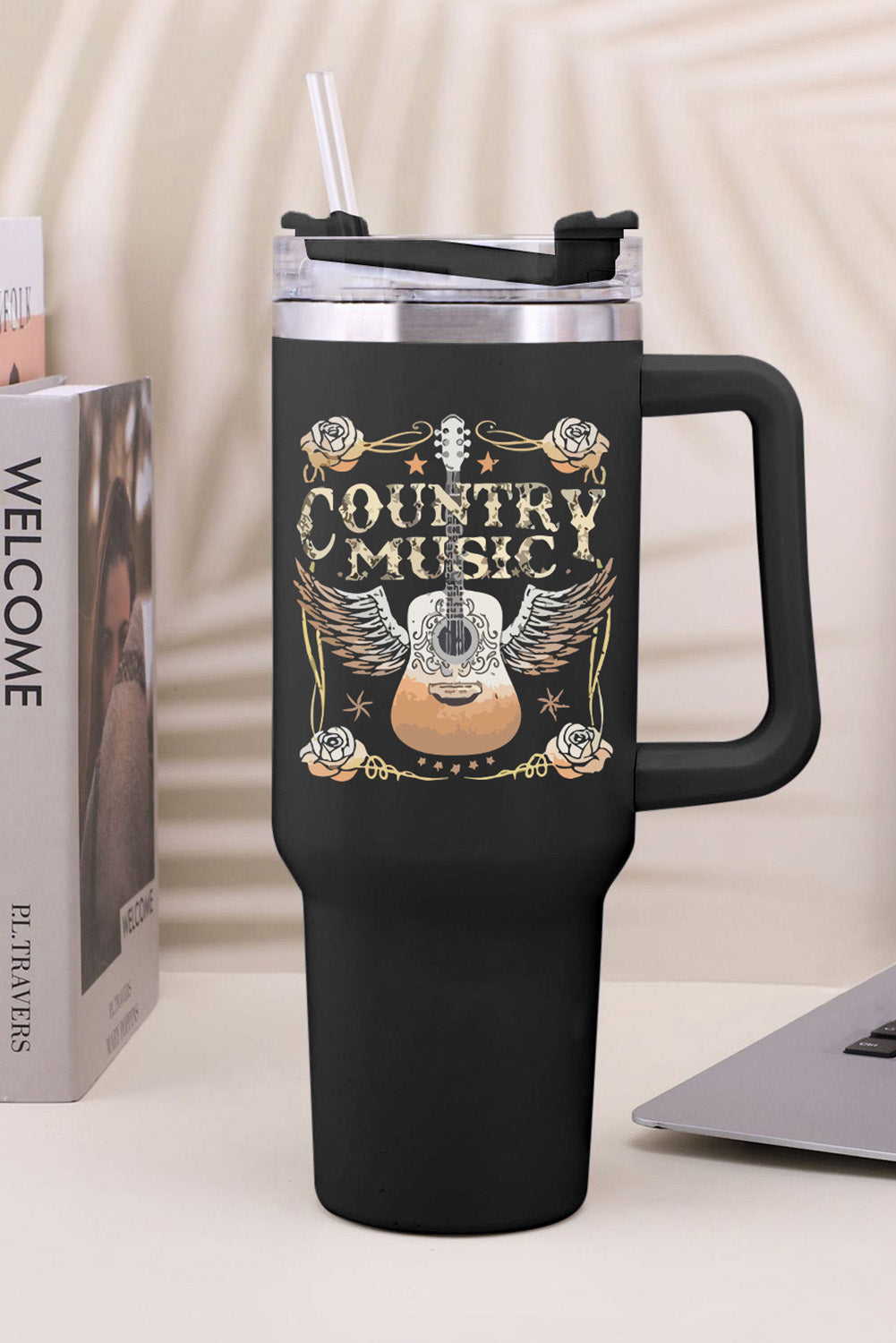 Tasse isotherme en acier inoxydable à imprimé léopard Mama avec poignée 40 oz