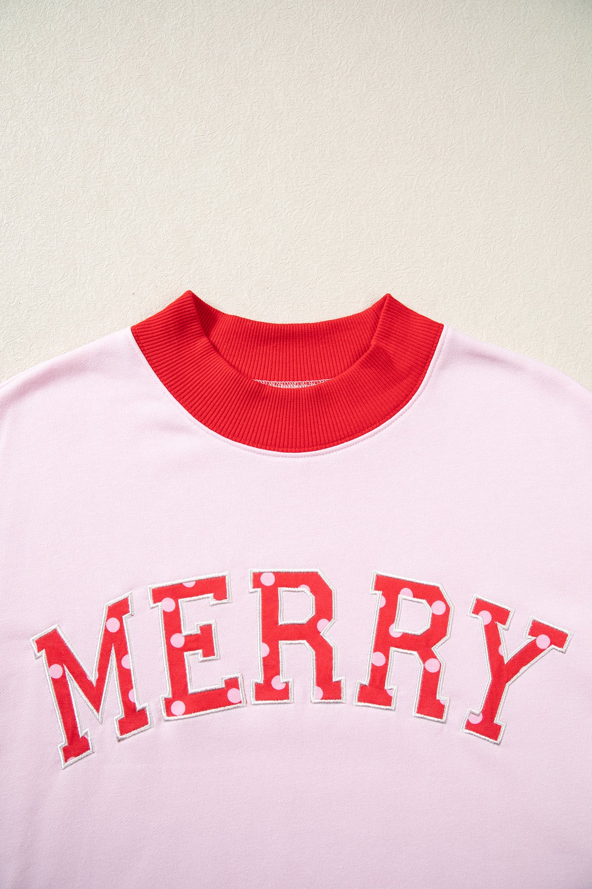 Pink Polka Dot Letter Graphic Colorblock Tunic Sweatshirt