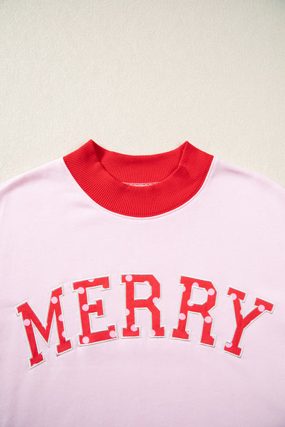 Pink Polka Dot Letter Graphic Colorblock Tunic Sweatshirt