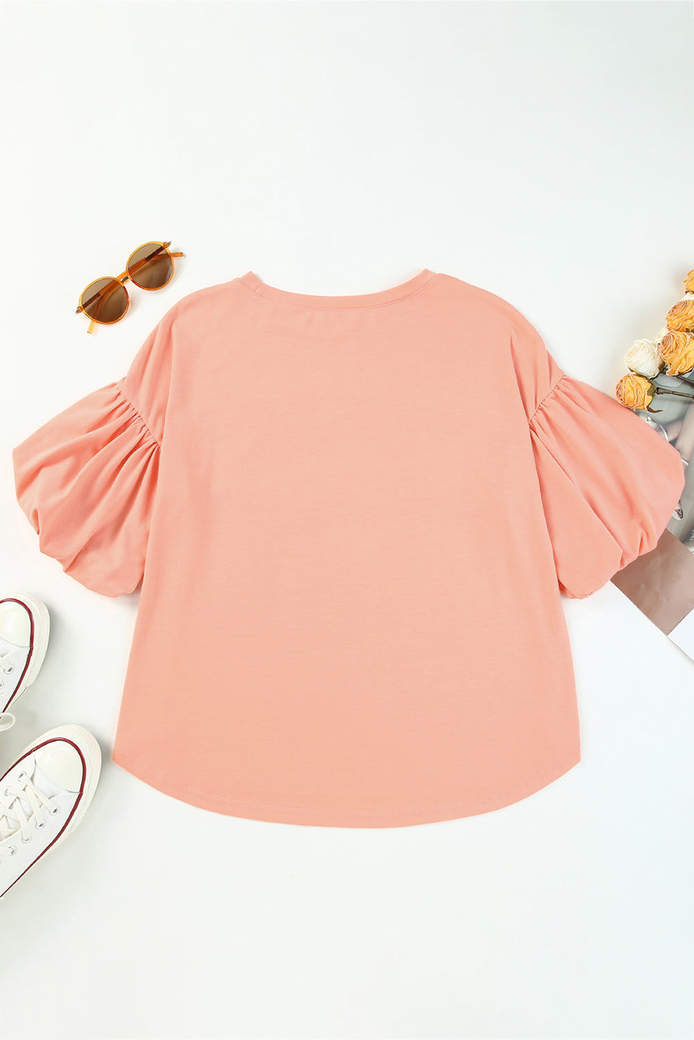 Chemisier à col rond et manches bouffantes 