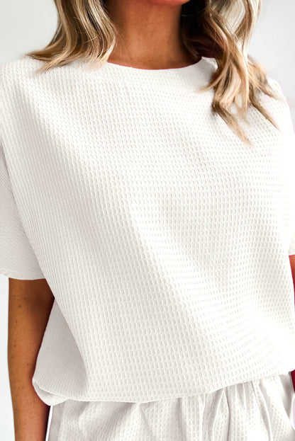 Ensemble t-shirt texturé décontracté blanc et short à cordon