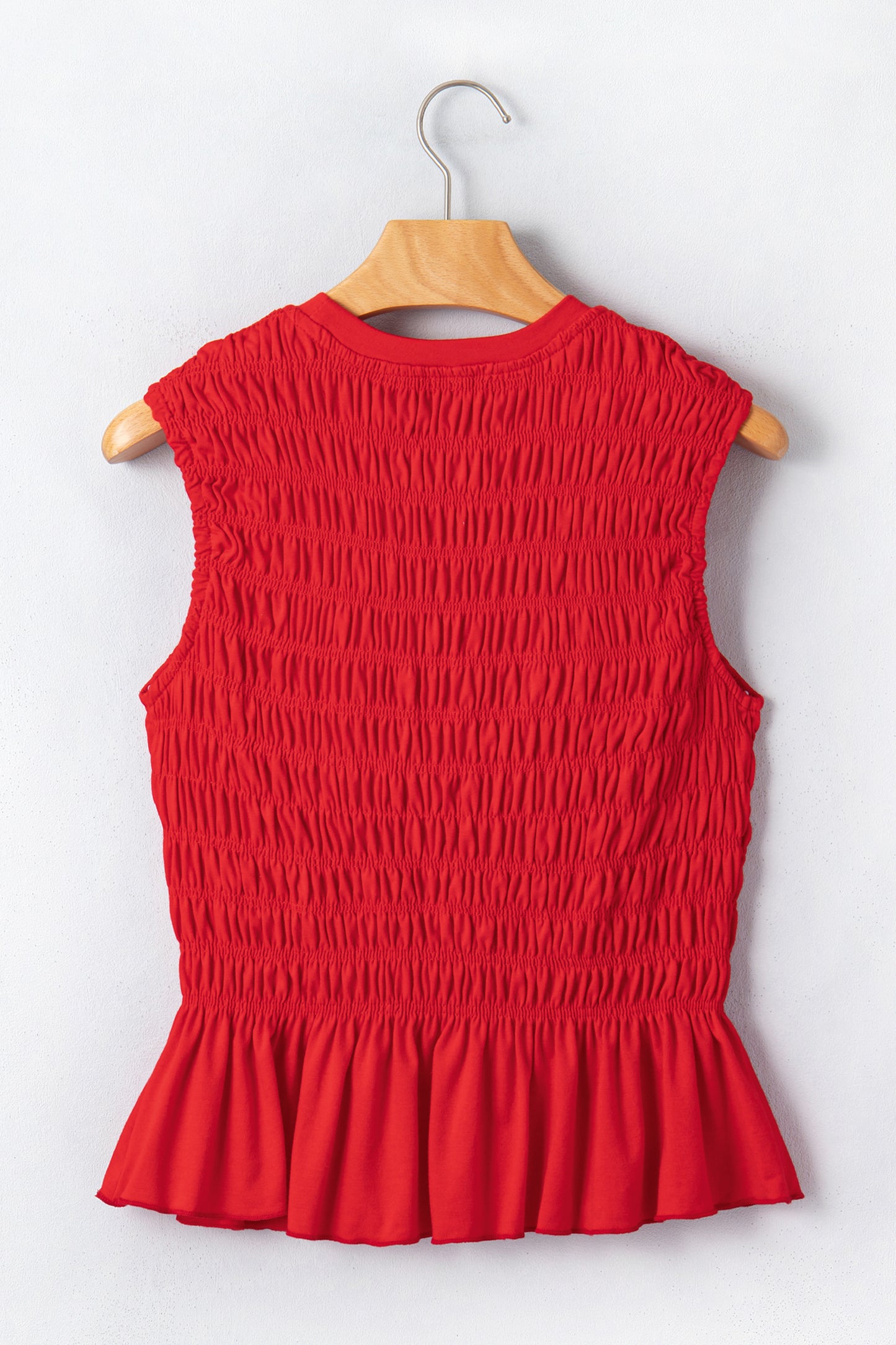 Smoke Gray Shirred Slim Fit Ruffle Hem Tank Top