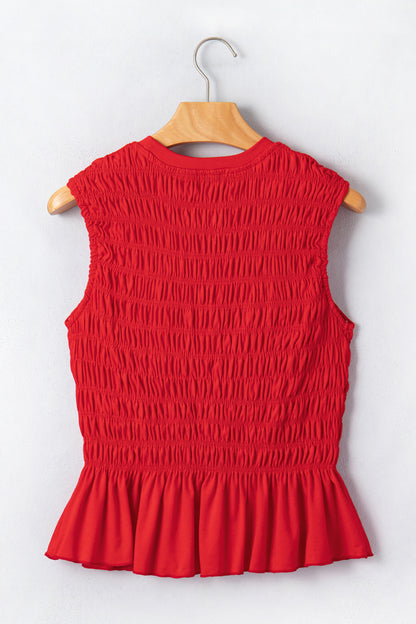 Smoke Gray Shirred Slim Fit Ruffle Hem Tank Top
