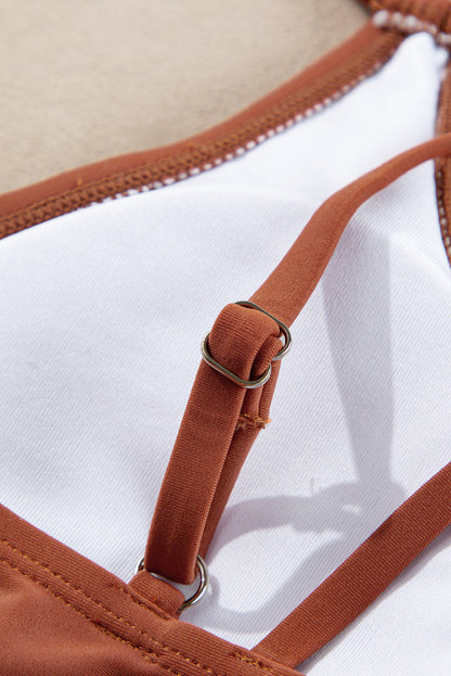 Maillot de bain tankini 2 pièces rouge minéral avec cordon de serrage et effet gainant