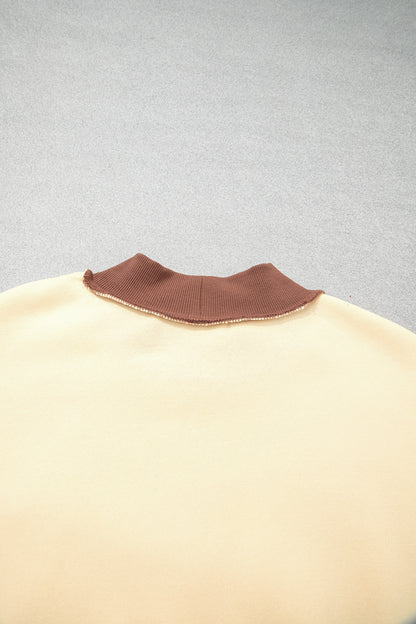 Coffee Saved By Grace Print Color Block Mock Neck Oversized Sweatshirt