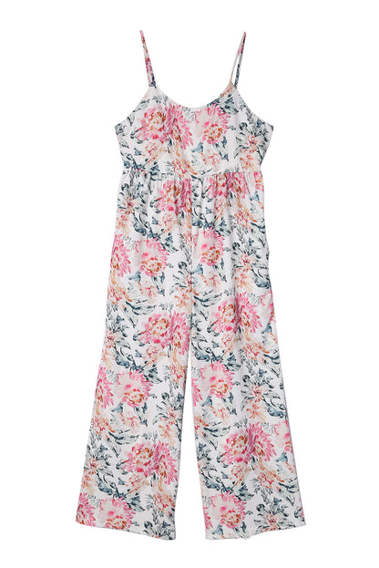 Mono de pierna ancha con tirantes finos florales