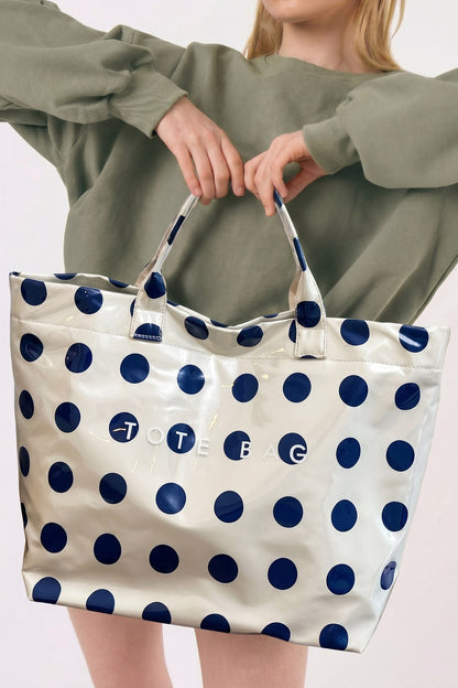 Dark Blue Polka Dot Durable Waterproof PVC Tote Bag