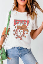 White HOWDY Western Hat Horseshoe Star Print O Neck T Shirt