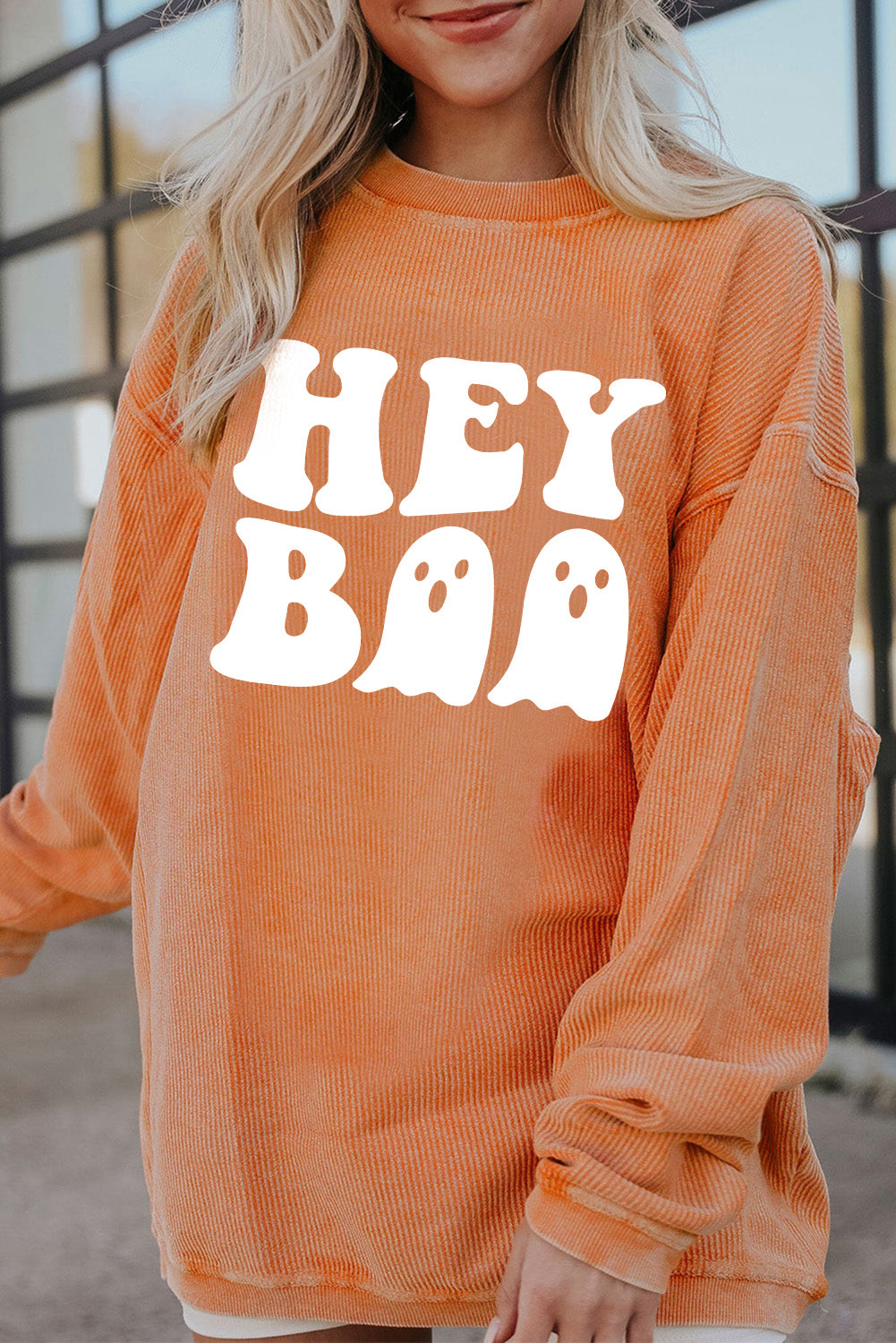Sweat-shirt ample orange imprimé fantôme Hey Boo Halloween