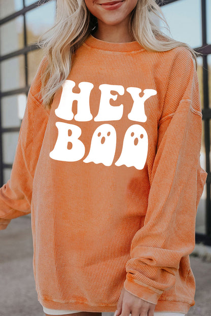 Sweat-shirt ample orange imprimé fantôme Hey Boo Halloween