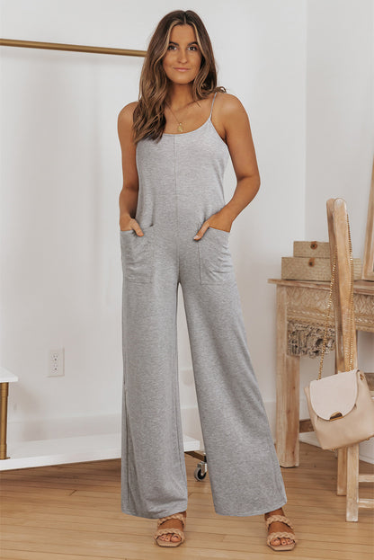 Loose Fit Side Pockets Spaghetti Strap Wide Leg Jumpsuit