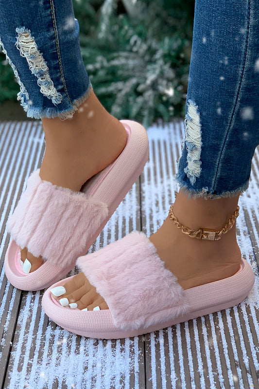 Pink Plush Band Comfy Home Slippers