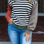 Gray Striped Panels Colorblock Sleeve Chic Sweater