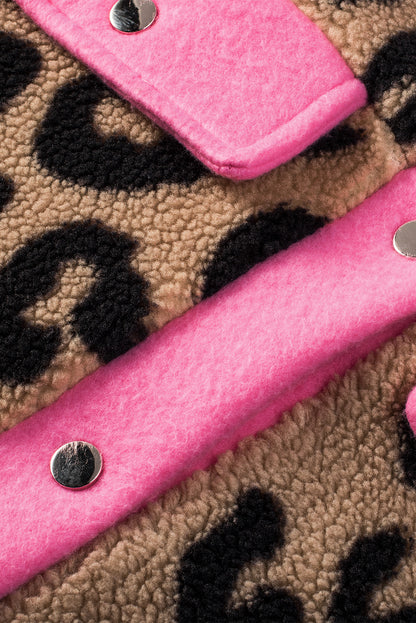Veste Teddy léopard à bordure contrastante