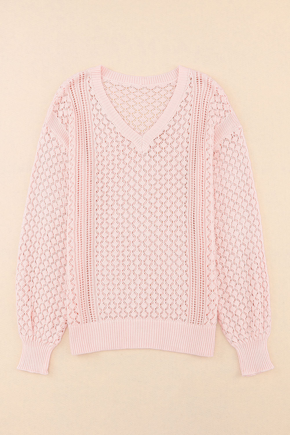 Pull ample en maille pointelle côtelée à col en V 