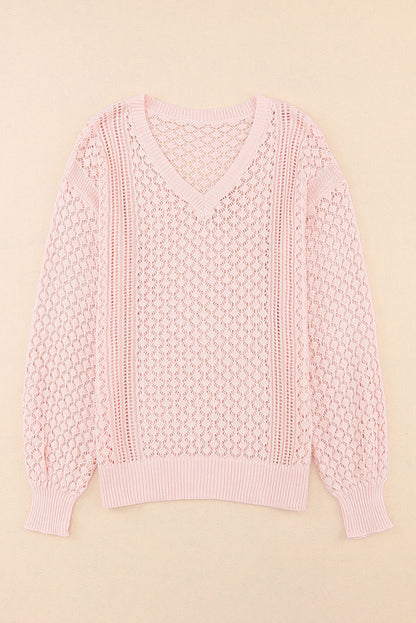 Pull ample en maille pointelle côtelée à col en V 