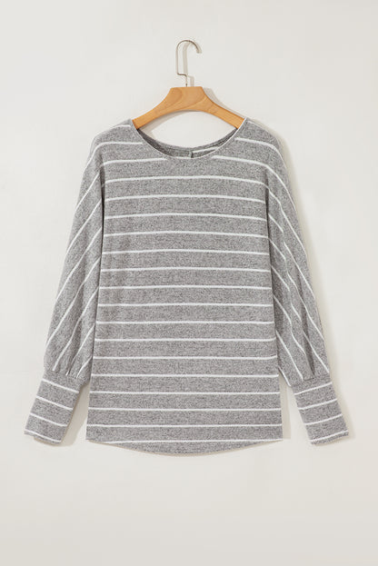 Gray Stripe Dolman Sleeve Drop Shoulder Top