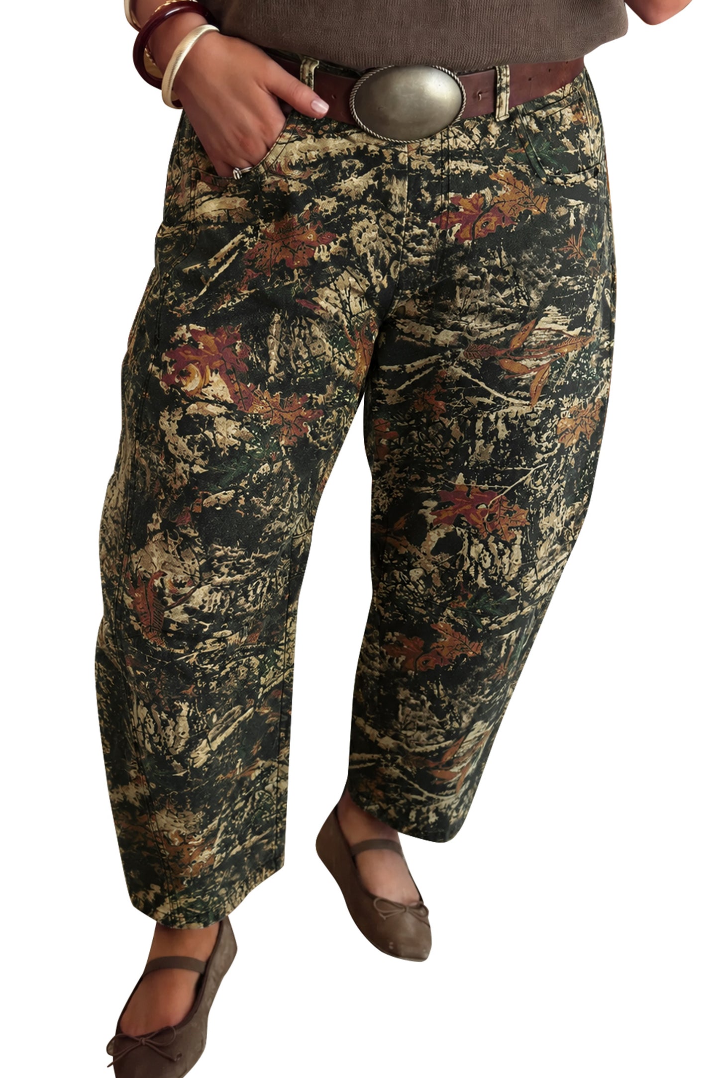 Multicolour Western Woodland Camouflage Straight Leg Shift Jeans