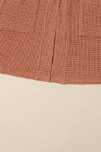 Brown Waffled Knit Thumb Sleeve Pocketed Cardigan