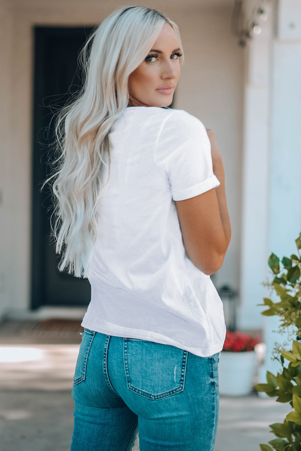 T-shirt blanc avec motif guitare country NASHIVILLE