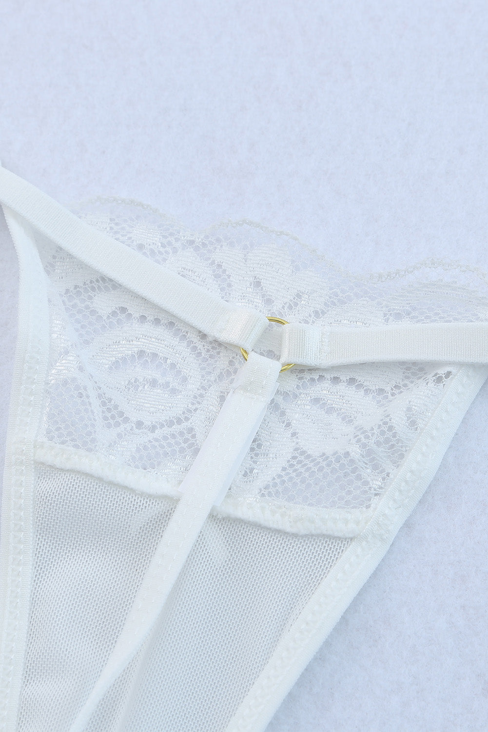 3 piezas set de lencería de malla de encaje con liguero de plumas 