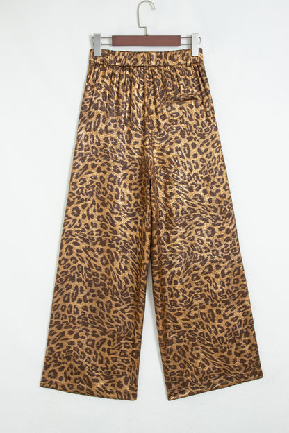Multicolour Leopard Print Western Style Wide Leg Full Length Pants