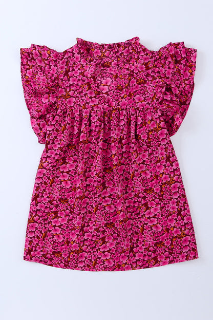 Haut à col en V et manches flottantes à imprimé floral